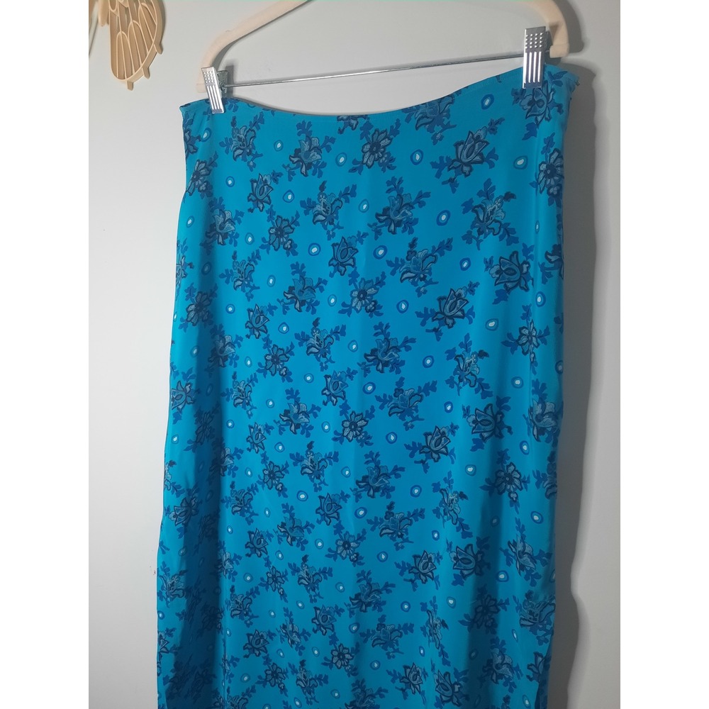 Ballinger Gold Silk Maxi Skirt Blue Floral Paisley Print Side Slit Size L - Picture 3 of 6